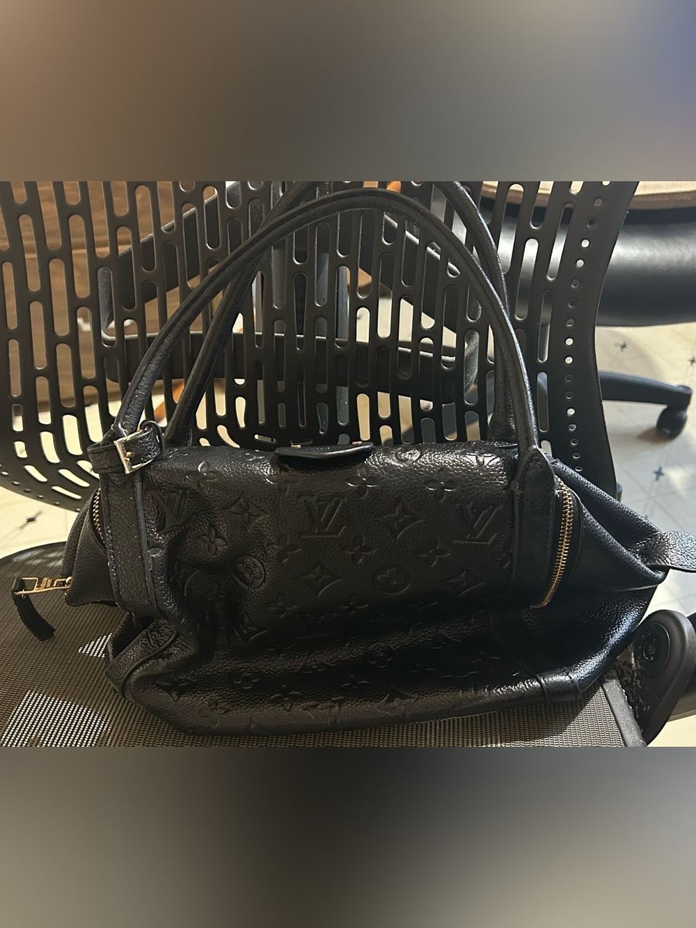 Black Embossed Leather Satchel - Luxury Monogram Style